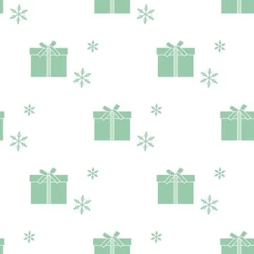 Seamless pattern with gift boxes and snowflakes. Stock Illustration