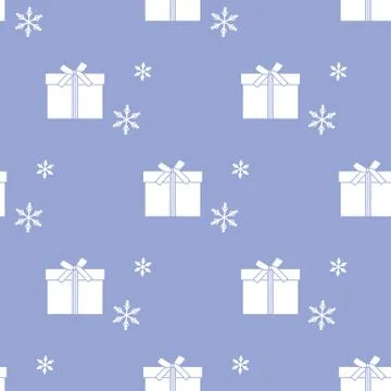 Seamless pattern with gift boxes and snowflakes. Stock Illustration
