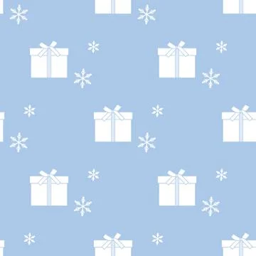 Seamless pattern with gift boxes and snowflakes. Stock Illustration