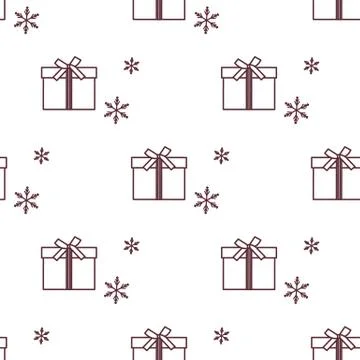 Seamless pattern with gift boxes and snowflakes. Stock Illustration