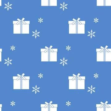 Seamless pattern with gift boxes and snowflakes. Stock Illustration