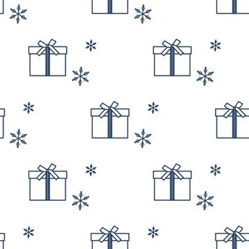 Seamless pattern with gift boxes and snowflakes. Stock Illustration