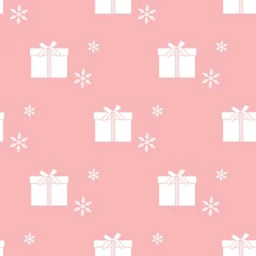 Seamless pattern with gift boxes and snowflakes. Stock Illustration
