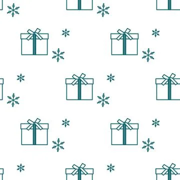Seamless pattern with gift boxes and snowflakes. Stock Illustration