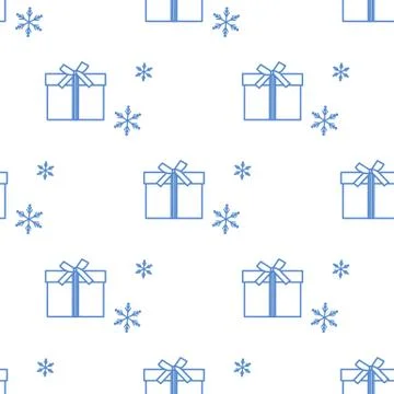 Seamless pattern with gift boxes and snowflakes. Stock Illustration