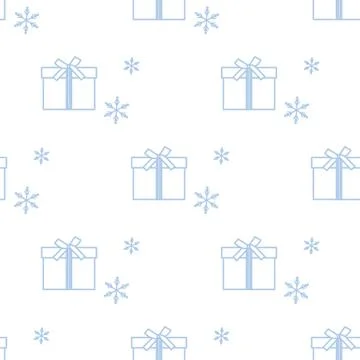 Seamless pattern with gift boxes and snowflakes. Stock Illustration