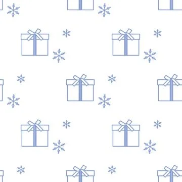 Seamless pattern with gift boxes and snowflakes. Stock Illustration