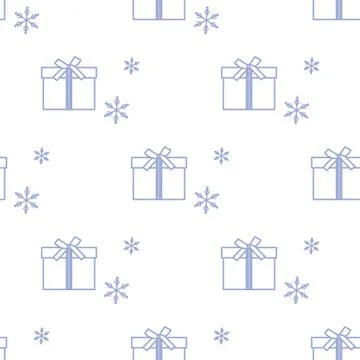 Seamless pattern with gift boxes and snowflakes. Stock Illustration