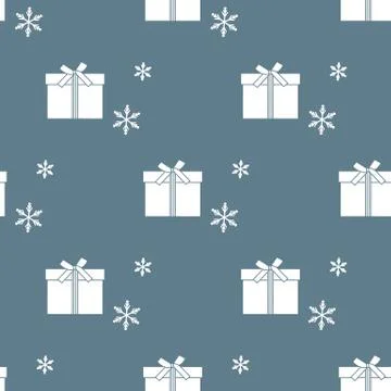 Seamless pattern with gift boxes and snowflakes. Stock Illustration