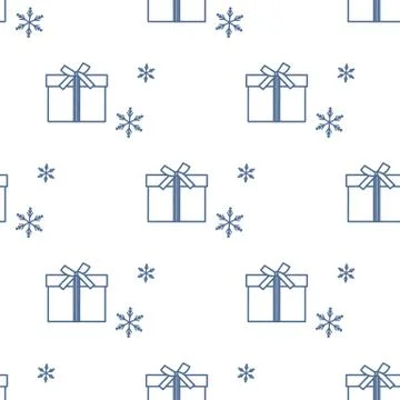 Seamless pattern with gift boxes and snowflakes. Stock Illustration