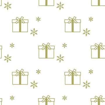 Seamless pattern with gift boxes and snowflakes. Stock Illustration