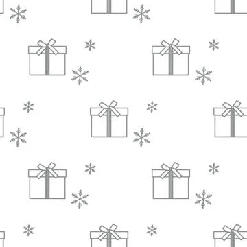 Seamless pattern with gift boxes and snowflakes. Stock Illustration