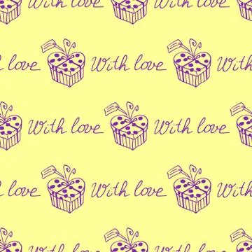 Seamless pattern with gift boxes and hearts. Cute hand drawn doodles. Concept Stock Illustration