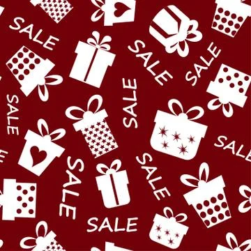 Seamless pattern with gift boxes and sale.Vector illustration. Stock Illustration