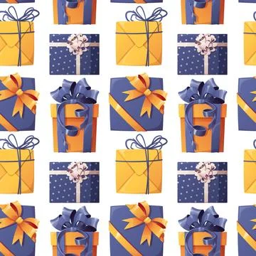 Seamless pattern with gift boxes and ribbons and bows. Background for New Y.. Stock Illustration