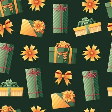 Seamless pattern with gift boxes and ribbons and bows. Background for New Y.. Stock Illustration