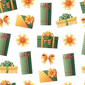Seamless pattern with gift boxes and ribbons and bows. Background for New Y.. Stock Illustration