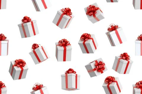 Seamless pattern with gift boxes. Background, backdrop 3D rendering Illustrazione stock