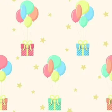 Seamless pattern with gift boxes on balloons. Stock Illustration
