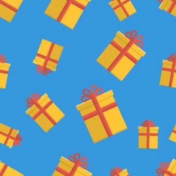 Seamless pattern with gift boxes on blue Stock Illustration