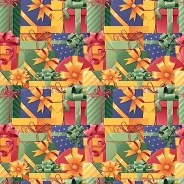 Seamless pattern with gift boxes. Christmas holiday texture for wrapping pape Stock Illustration