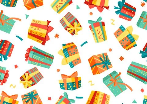 Seamless pattern with gift boxes. Colorful presents for celebration, discount Stock Illustration