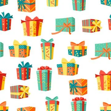 Seamless pattern with gift boxes. Colorful presents for celebration, discount Stock Illustration
