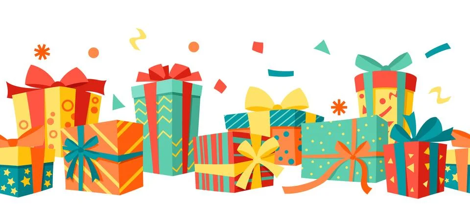 Seamless pattern with gift boxes. Colorful presents for celebration, discount Stock Illustration