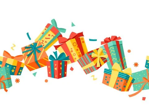 Seamless pattern with gift boxes. Colorful presents for celebration, discount Stock Illustration