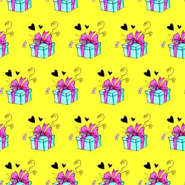 Seamless pattern with gift boxes. Festive backgrounds and textures. For greet Stock Illustration
