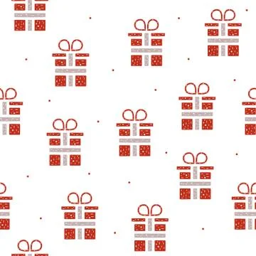 Seamless pattern of gift boxes in flat style on a white background. Stock Illustration