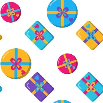 Seamless pattern with gift boxes in flat style Stock Illustration