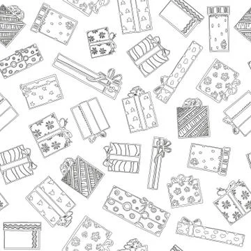 Seamless pattern with gift boxes. Hand drawing vector set with gifts. Gifts.. Stock Illustration