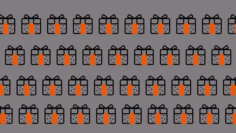 Seamless Pattern of Gift Boxes with Orange Bows on Gray Background. Stock Footage 325389953