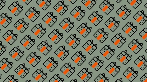 Seamless Pattern of Gift Boxes with Orange Ribbons on a Green Background. Stock Footage 325390054