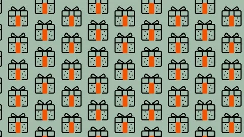 Seamless Pattern of Gift Boxes with Orange Ribbons on a Light Green Backgroun Stock Footage 325390297