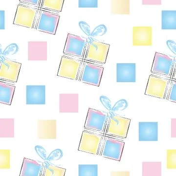 Seamless pattern with gift boxes in pastel colors and squares Stock Illustration