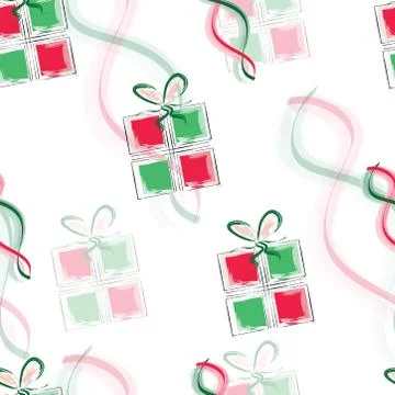 Seamless pattern with gift boxes in red and green colors vector Stock Illustration