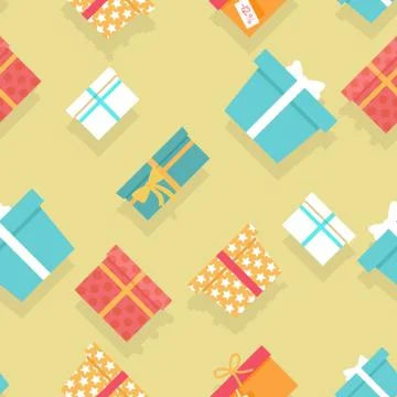 Seamless Pattern Gift Boxes with Ribbons and Bows イラスト素材