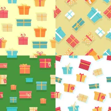 Seamless Pattern Gift Boxes with Ribbons and Bows 스톡 일러스트