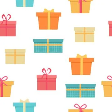 Seamless Pattern Gift Boxes with Ribbons and Bows Stock Illustration
