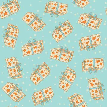 Seamless pattern with gift boxes in the stars Stock Illustration