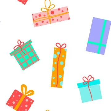 Seamless pattern of gift boxes. Vector cartoon background. Illustrazione stock