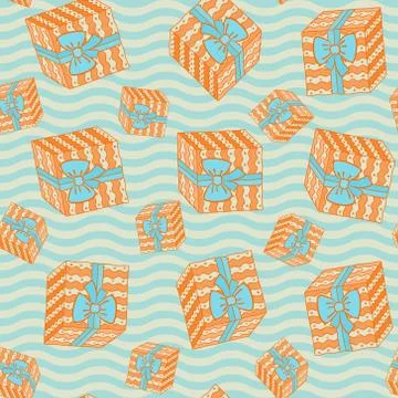 Seamless pattern with gift boxes in the waves Stock Illustration