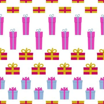 Seamless pattern with gift boxes on white background 스톡 일러스트