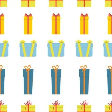 Seamless pattern with gift boxes on white background 스톡 일러스트