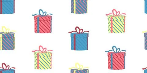 Seamless pattern with gift boxes on white background.Vector. Stock Illustration