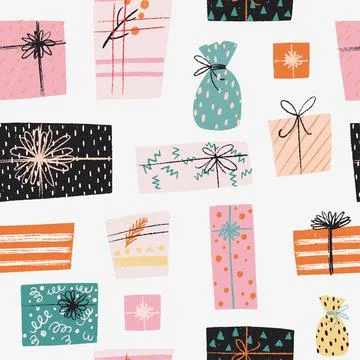 Seamless pattern with gift boxex and presents Illustrazione stock