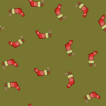 Seamless pattern gift christmas sock cartoon vector Stock Illustration