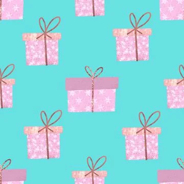 Seamless pattern with gift craft boxes. Pattern to print from pink boxes. Stock Illustration